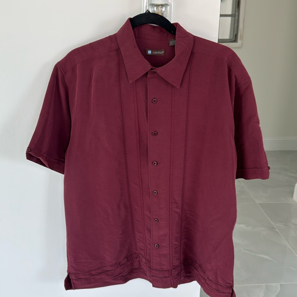 Centro burgundy Short Sleeve button down Shirt